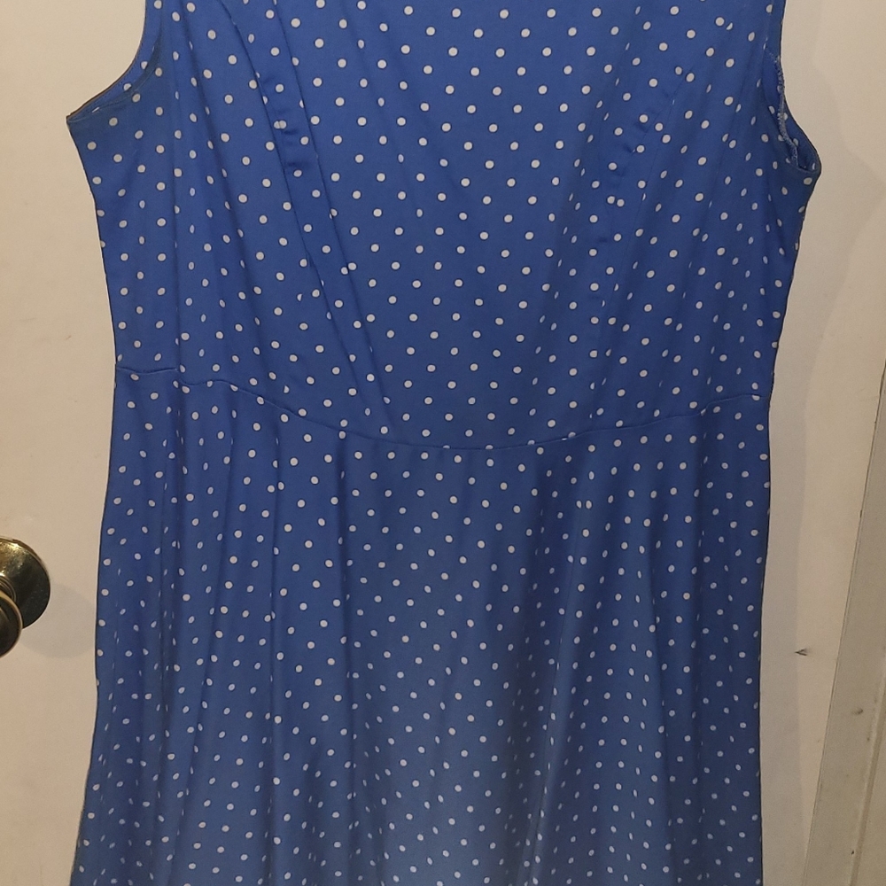 Grace Karin Sleeveless Blue Polka Dot Fit and Flare Dress Size XL Vintage Style